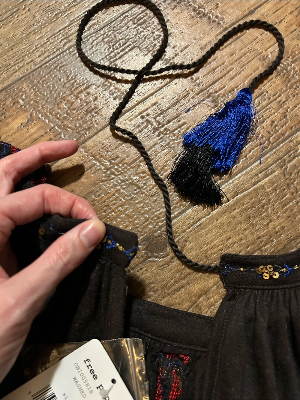 Free People Embroidered Boho Flowy Sequin & Mesh Detail — Washed Black Color - Picture 7 of 9